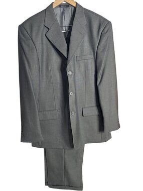 Eddie Domani Mens Gray Two-Piece Suit 3-Button Single Breasted Size L